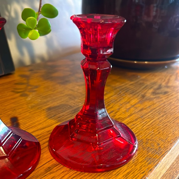 Vintage Indiana Glass Ruby Red Candle Holder - 2 - Picture 4 of 14
